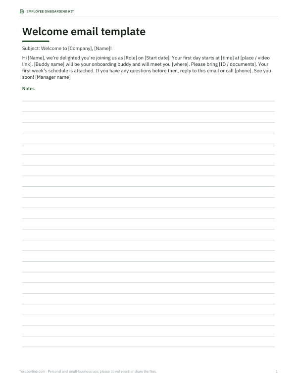 Preview of Printable Welcome Email Template